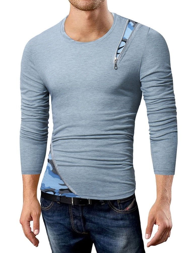 Camouflage Casual Patchwork Smal Långärmad T-Shirt