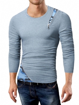 Camouflage Casual Patchwork Smal Långärmad T-Shirt
