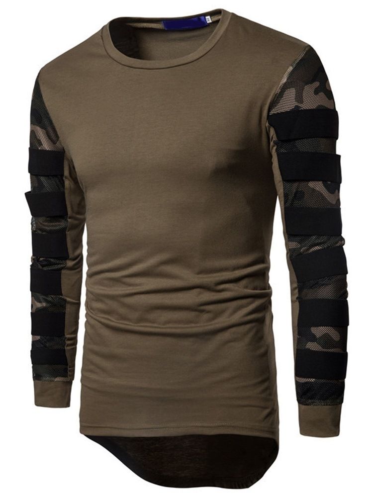 Camouflage Casual Slim Långärmad T-Shirt Med Rund Hals