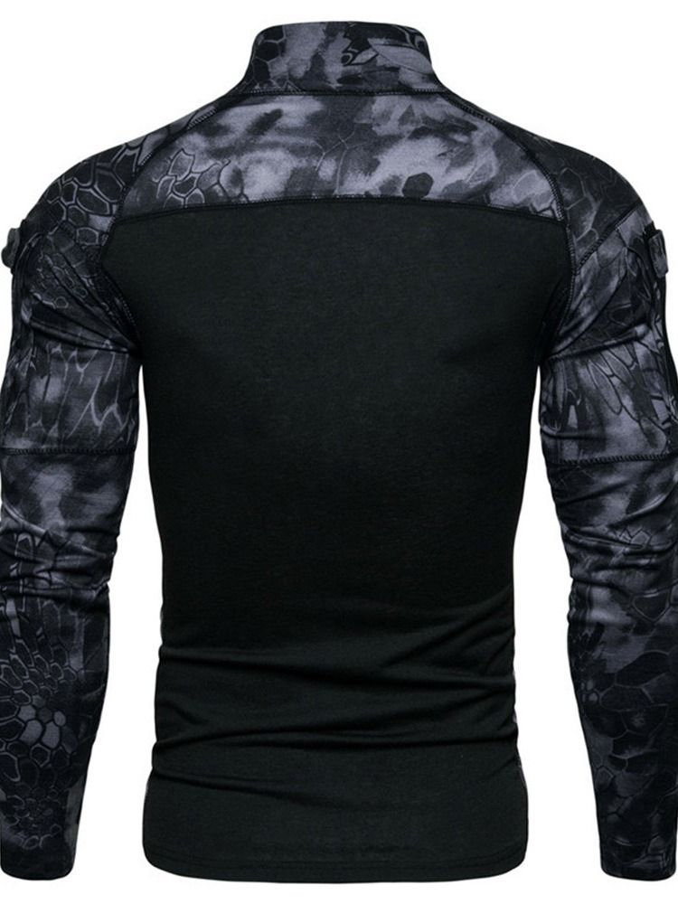 Camouflage Casual Stand Collar Slim Långärmad T-Shirt För Män