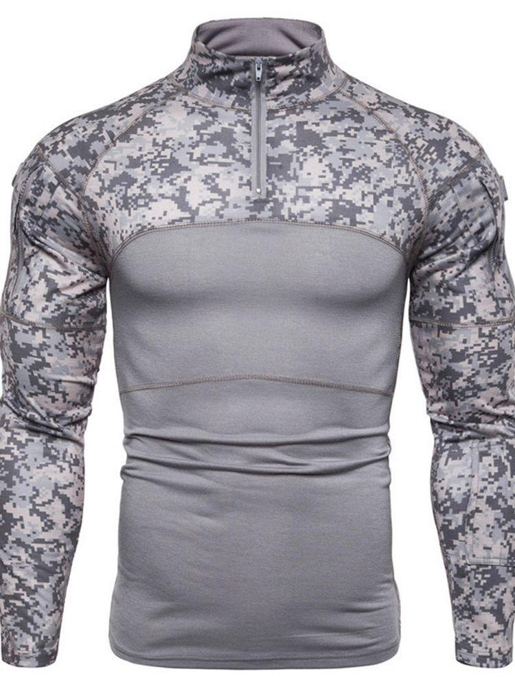 Camouflage Casual Stand Collar Slim Långärmad T-Shirt För Män
