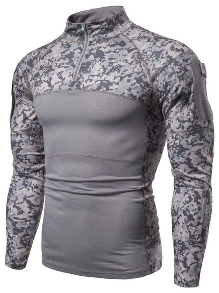Camouflage Casual Stand Collar Slim Långärmad T-Shirt För Män