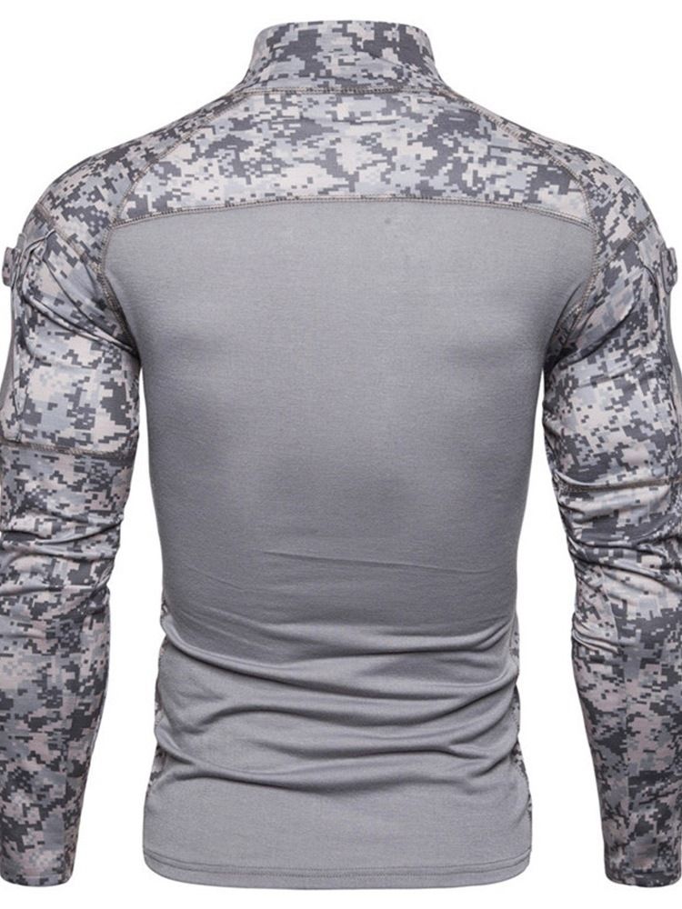 Camouflage Casual Stand Collar Slim Långärmad T-Shirt För Män