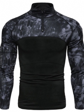 Camouflage Casual Stand Collar Slim Långärmad T-Shirt För Män
