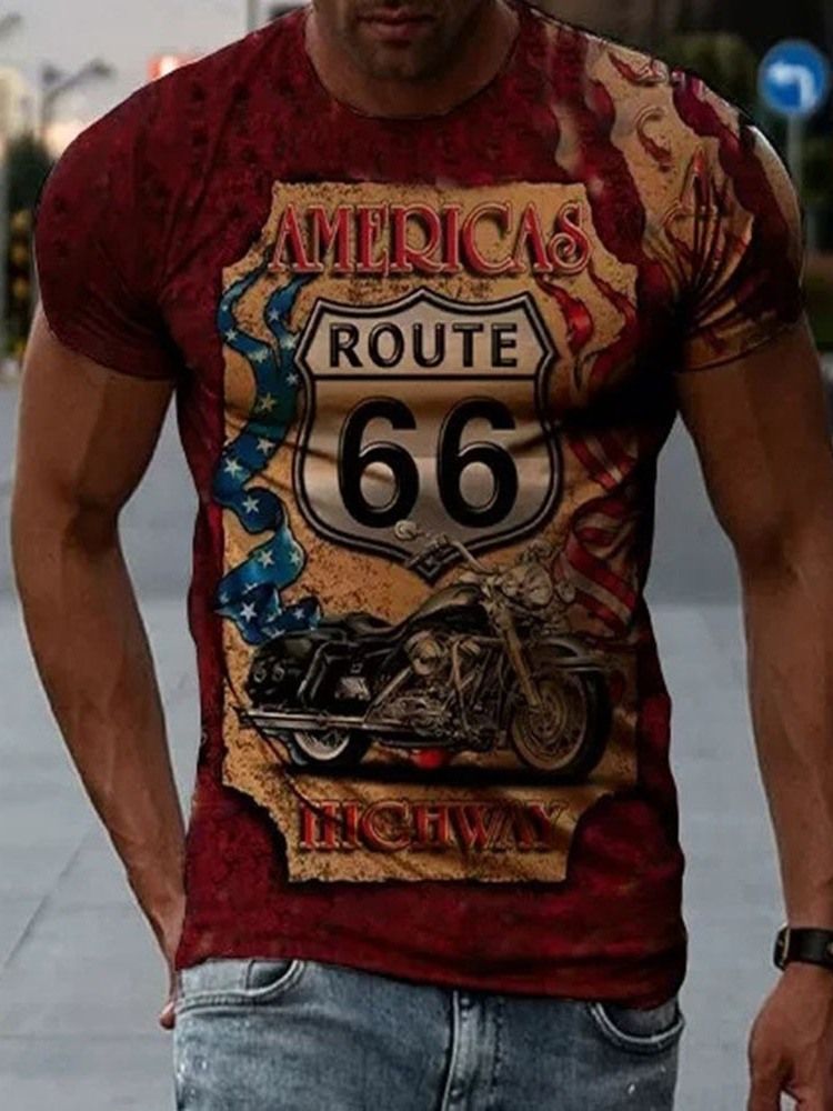 Casual Letter Print För Män Slim T-Shirt Med Kort Ärm