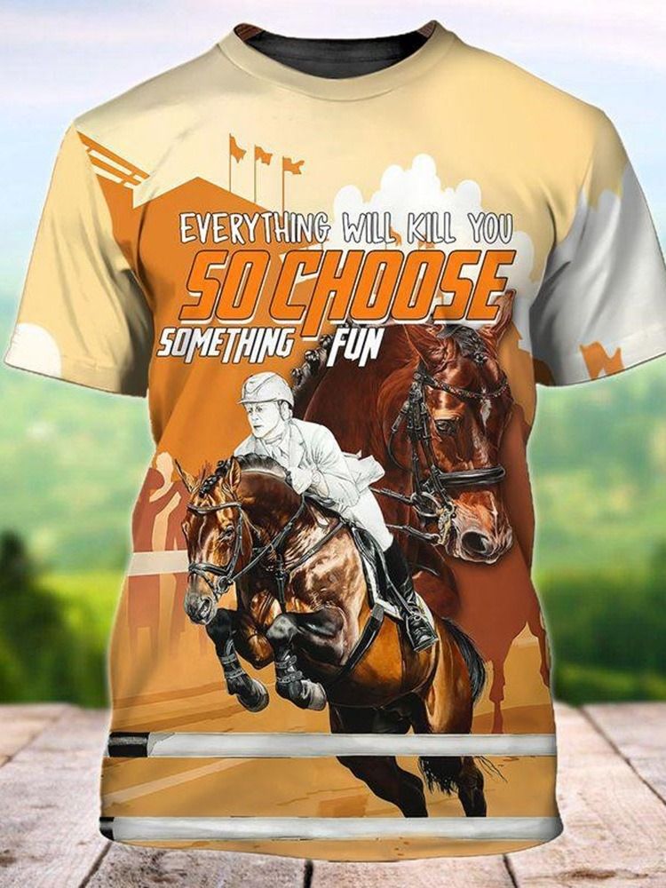 Casual Patchwork Djur Kortärmad Smal T-Shirt För Män
