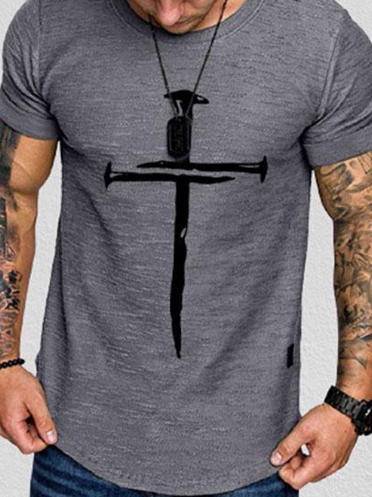 Casual Patchwork Geometrisk Kortärmad Tröja Herr T-Shirt