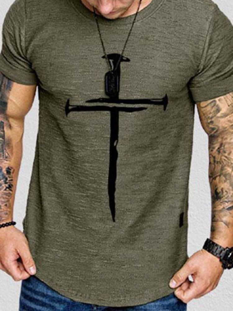Casual Patchwork Geometrisk Kortärmad Tröja Herr T-Shirt
