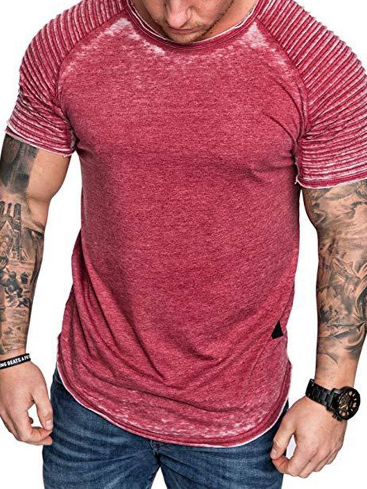 Casual Plisserad Kortärmad Smal T-Shirt För Män