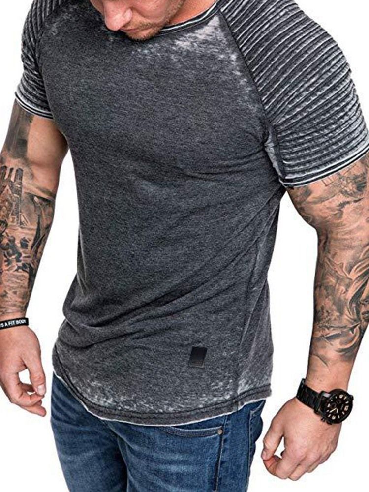 Casual Plisserad Kortärmad Smal T-Shirt För Män