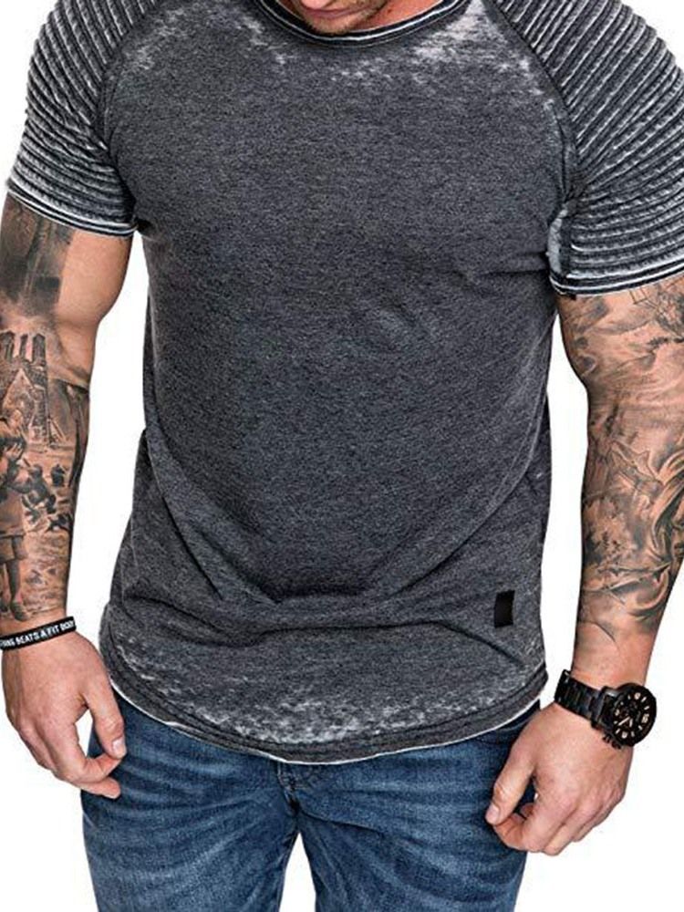 Casual Plisserad Kortärmad Smal T-Shirt För Män
