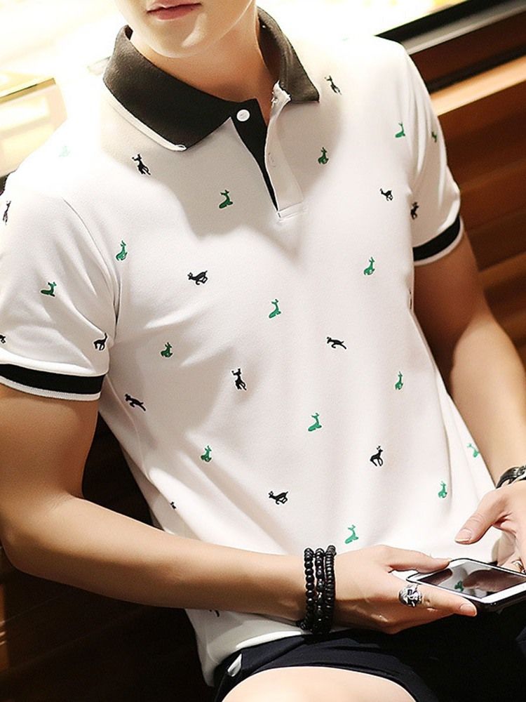 Casual Print Polo Neck Polo Herrskjorta