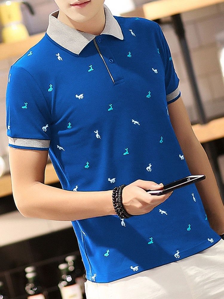 Casual Print Polo Neck Polo Herrskjorta