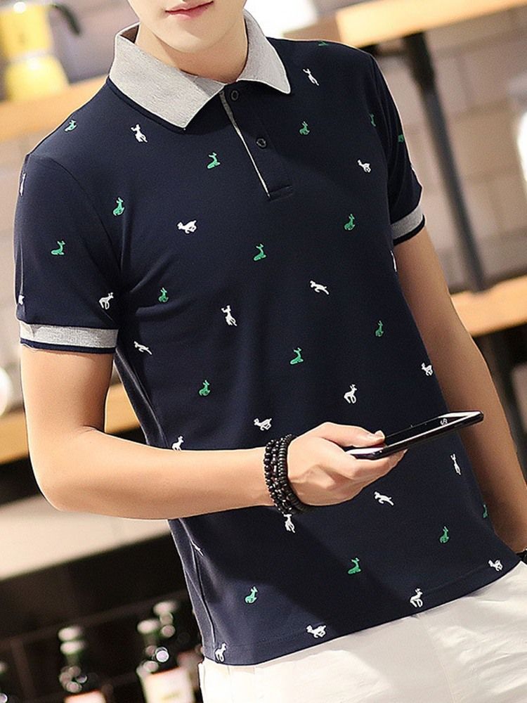 Casual Print Polo Neck Polo Herrskjorta