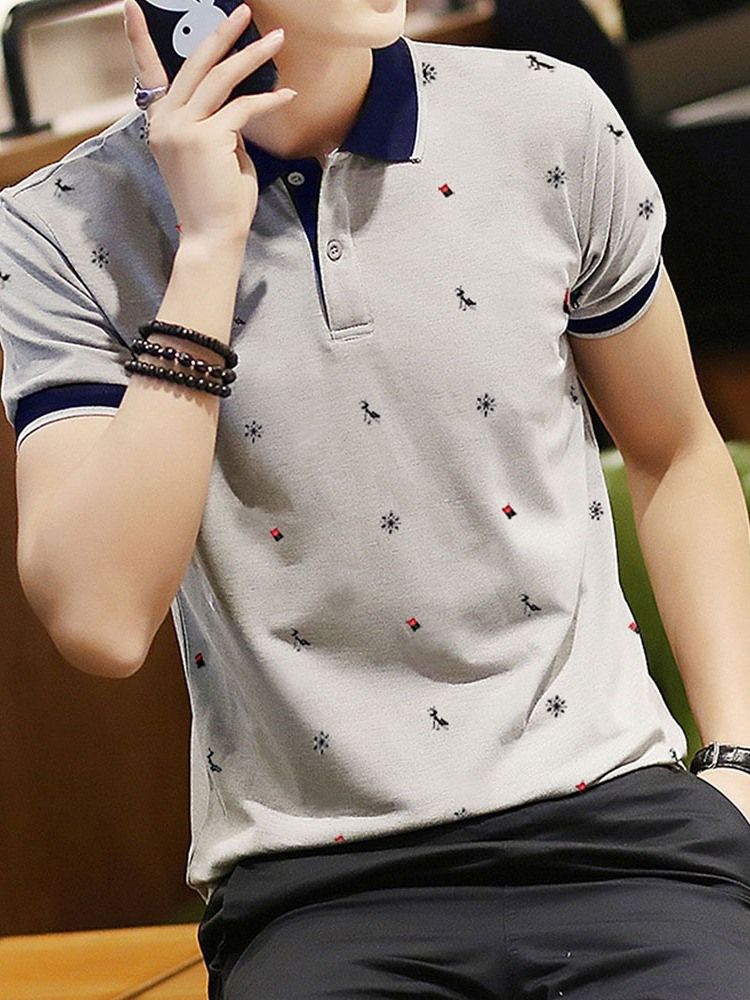 Casual Print Polo Neck Polo Herrskjorta