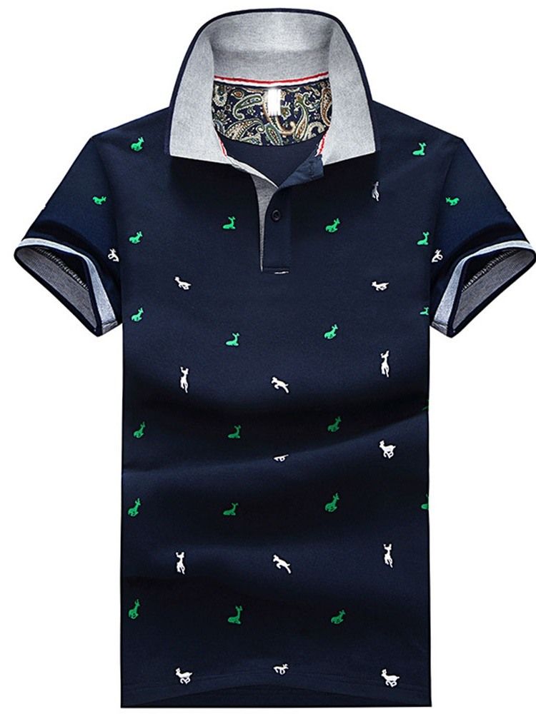 Casual Print Polo Neck Polo Herrskjorta