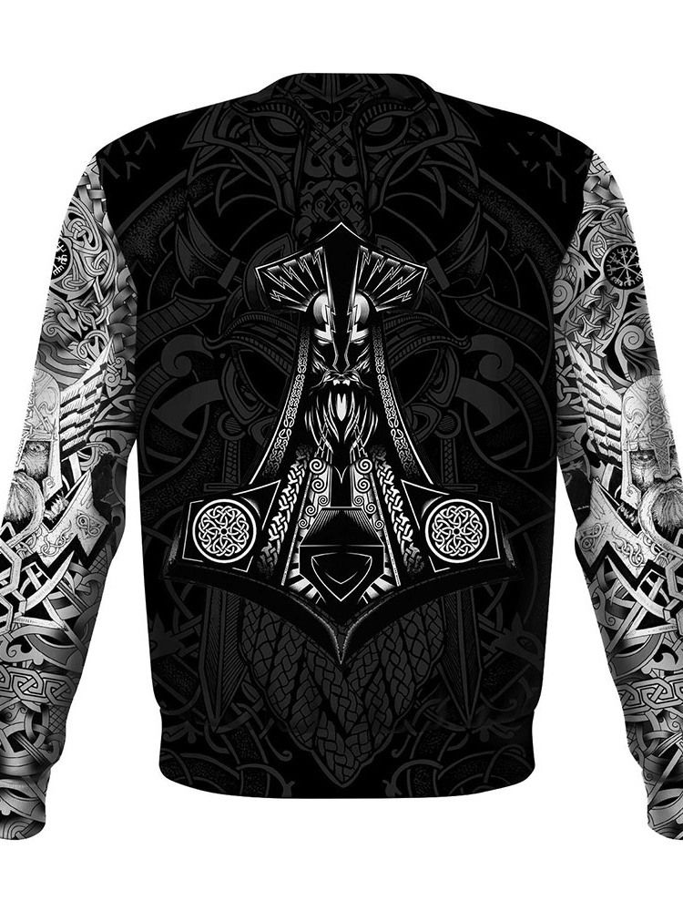 Casual Print Rund Hals Rak Långärmad T-Shirt För Män