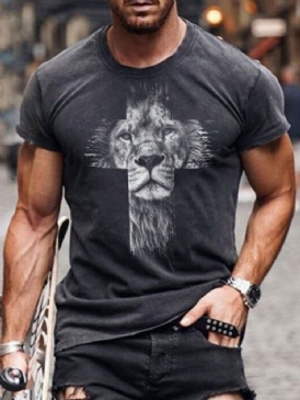 Casual Print Rund Neck Kortärmad Rak T-Shirt För Män