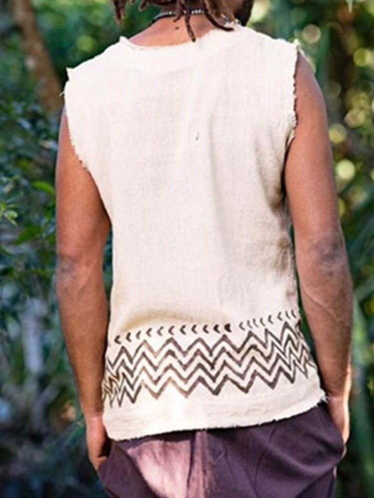 Casual Rundhalsad Geometrisk Ärmlös Lös T-Shirt För Män