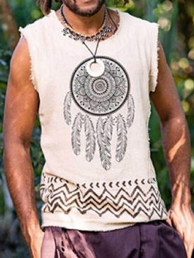 Casual Rundhalsad Geometrisk Ärmlös Lös T-Shirt För Män