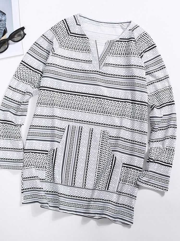 Casual Stripe Print Långärmad Lös T-Shirt För Män