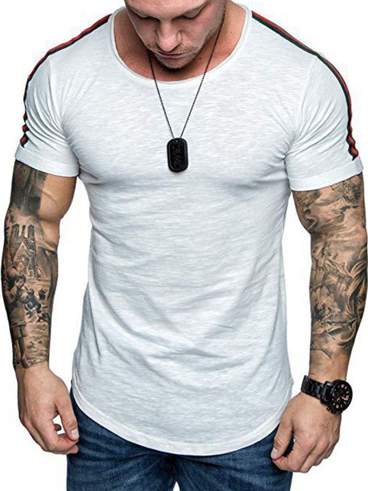Color Block Casual Rundhalsad Smal Kortärmad T-Shirt För Män