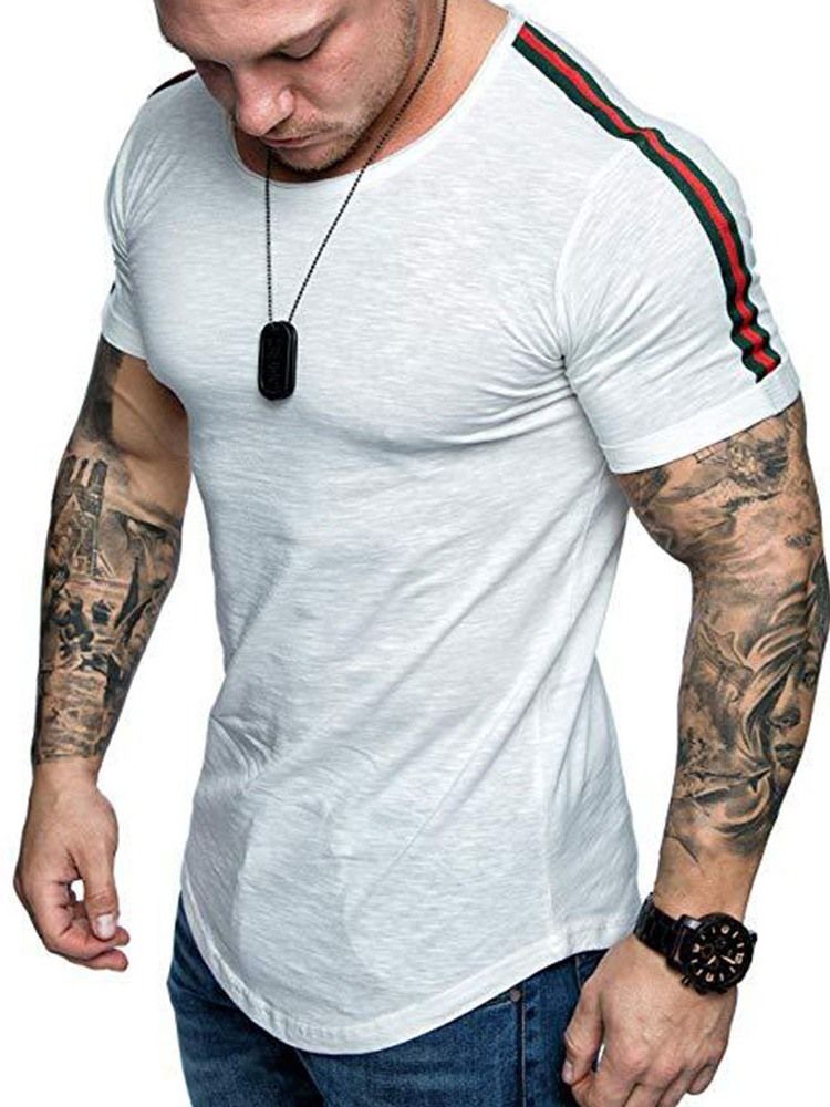 Color Block Casual Rundhalsad Smal Kortärmad T-Shirt För Män