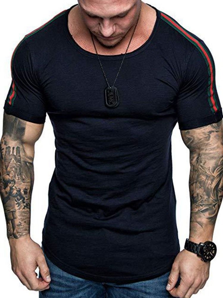Color Block Casual Rundhalsad Smal Kortärmad T-Shirt För Män