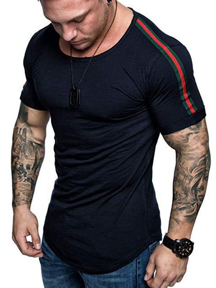Color Block Casual Rundhalsad Smal Kortärmad T-Shirt För Män
