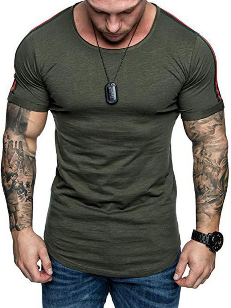 Color Block Casual Rundhalsad Smal Kortärmad T-Shirt För Män