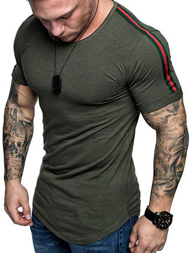 Color Block Casual Rundhalsad Smal Kortärmad T-Shirt För Män