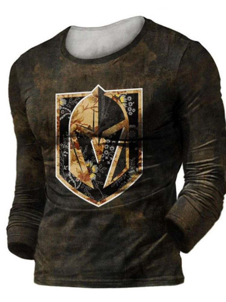 Color Block Print Casual Pullover Långärmad T-Shirt