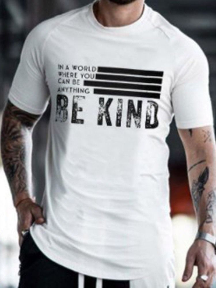 Color Block Print Rundhals Rak Kortärmad T-Shirt För Män