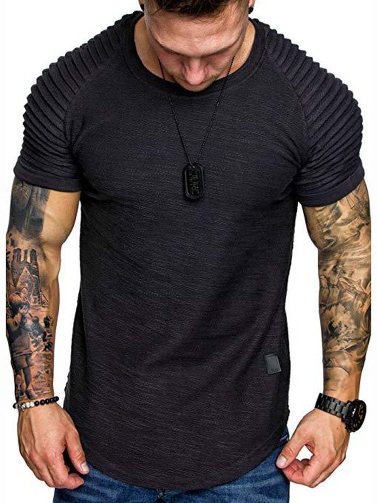 Enkel Europeisk Rundhalsad Kortärmad Smal T-Shirt För Män