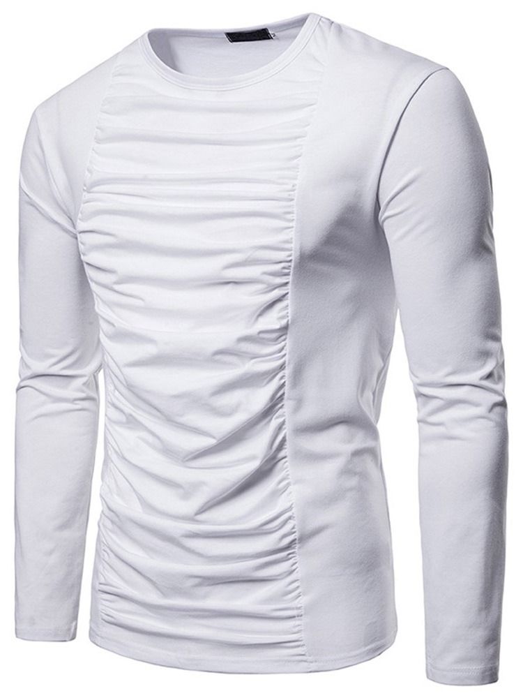 Enkel Plisserad Rund Hals För Män Casual T-Shirt