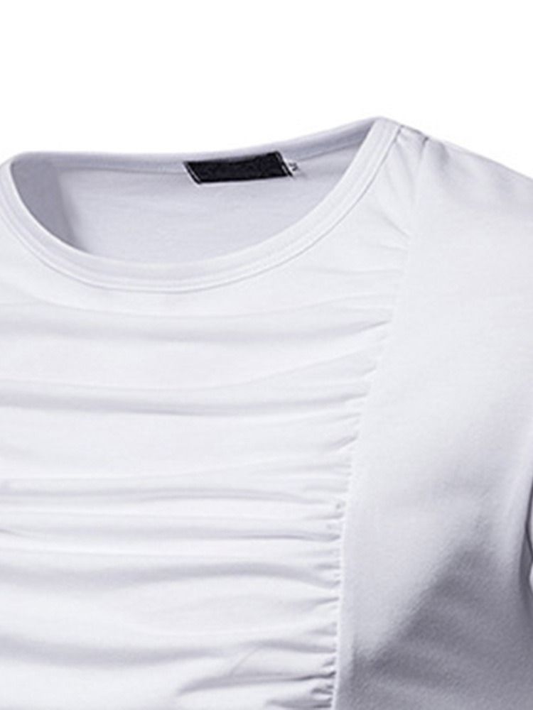 Enkel Plisserad Rund Hals För Män Casual T-Shirt