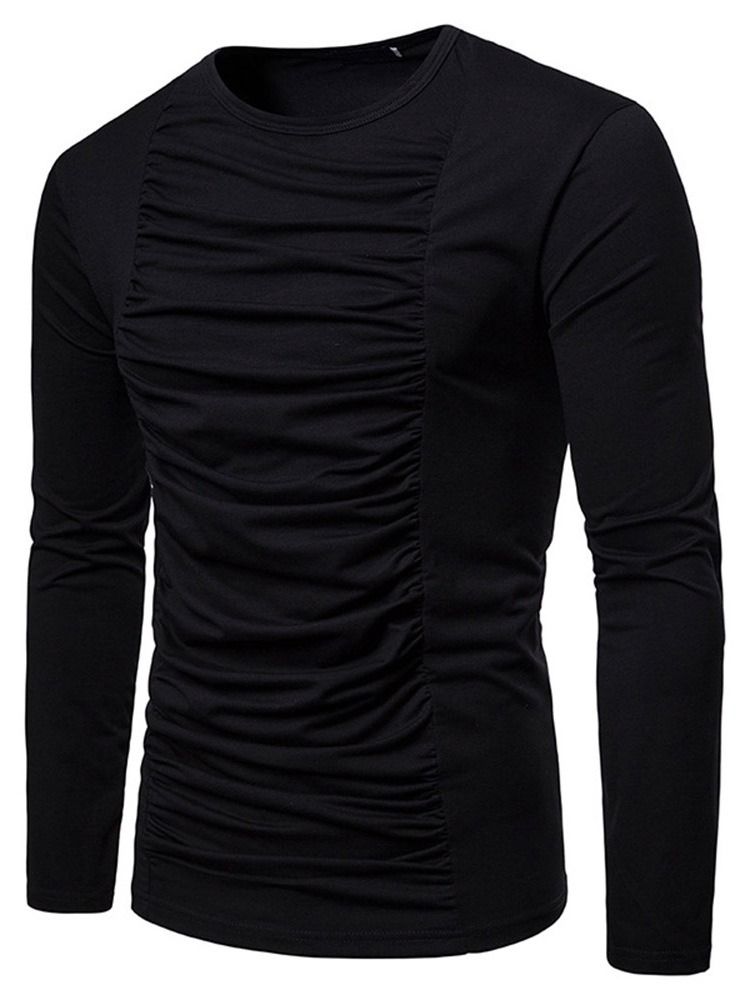 Enkel Plisserad Rund Hals För Män Casual T-Shirt
