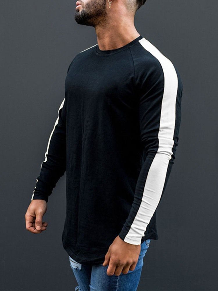 European Plain Rund Långärmad T-Shirt För Män