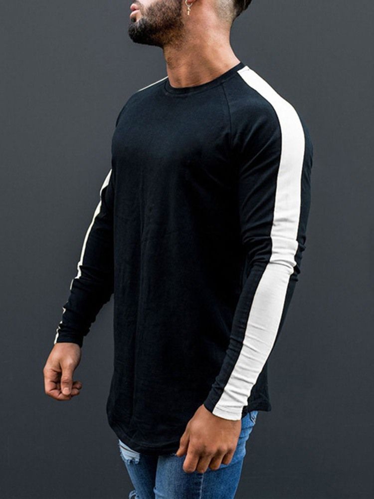 European Plain Rund Långärmad T-Shirt För Män