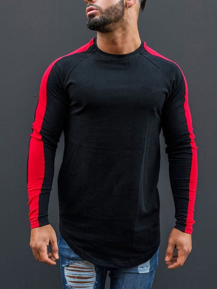 European Plain Rund Långärmad T-Shirt För Män