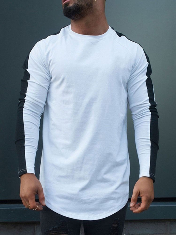 European Plain Rund Långärmad T-Shirt För Män