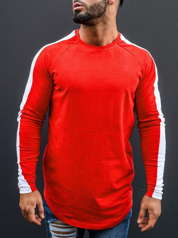 European Plain Rund Långärmad T-Shirt För Män