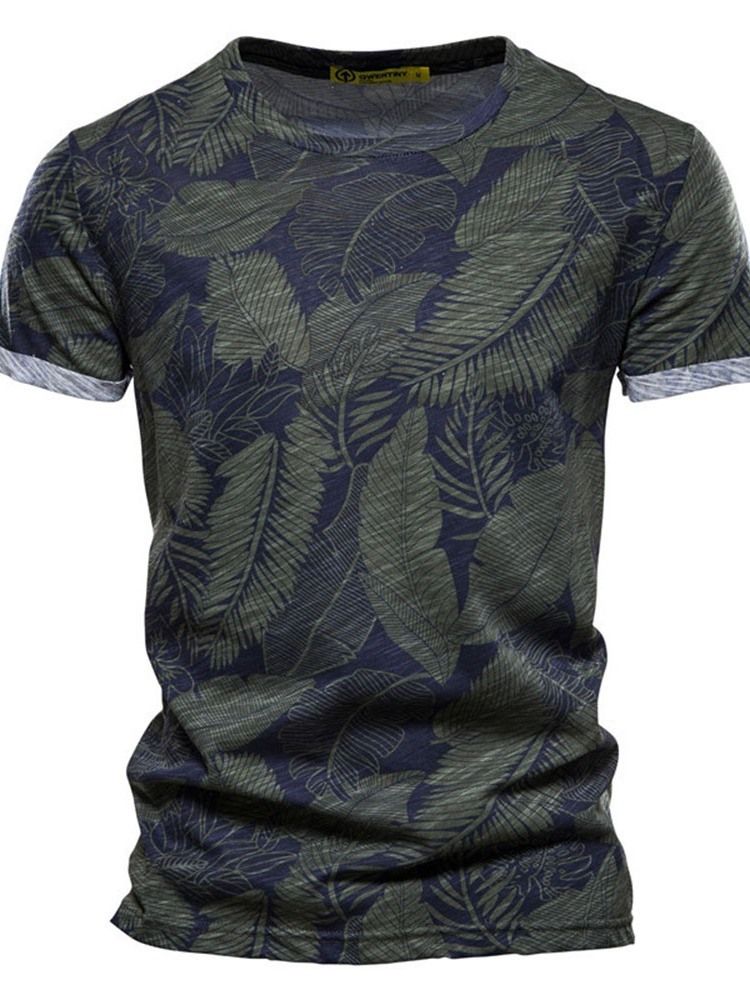 European Print Color Block Kortärmad T-Shirt Med Tröja För Män