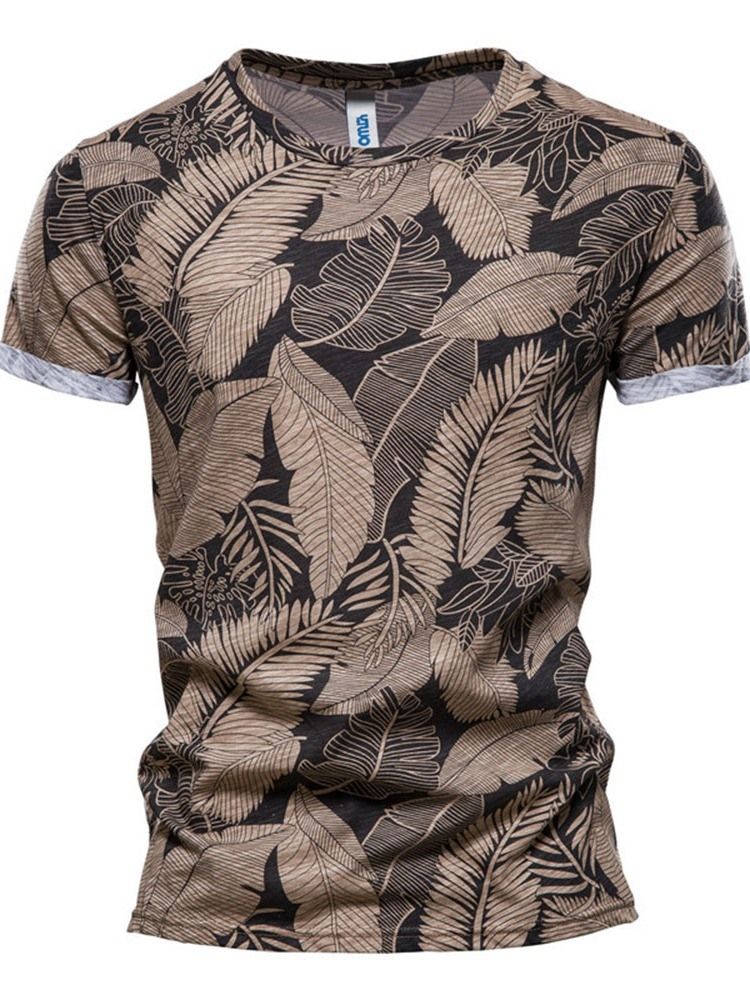 European Print Color Block Kortärmad T-Shirt Med Tröja För Män