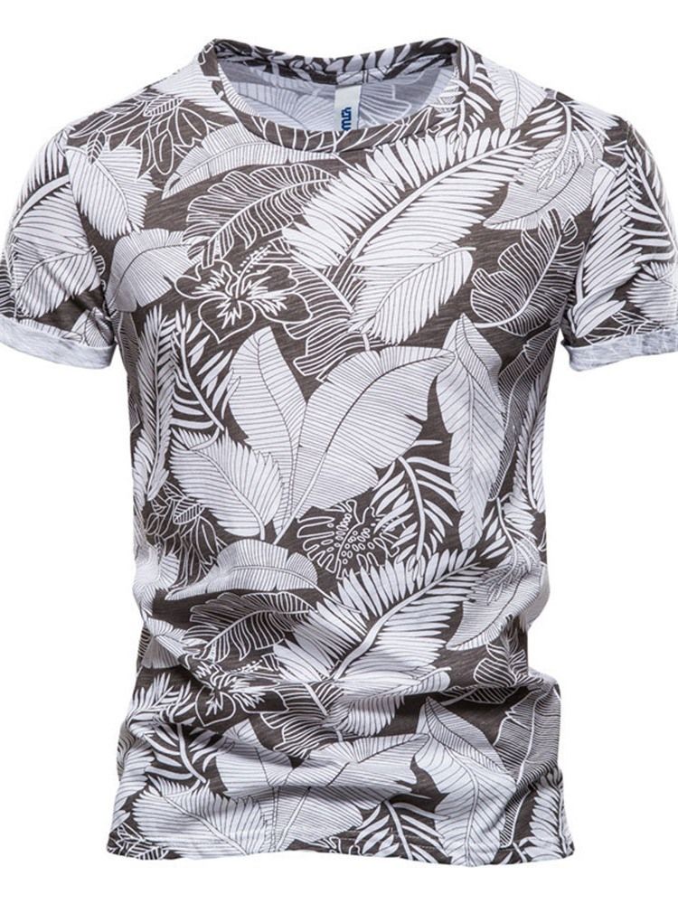 European Print Color Block Kortärmad T-Shirt Med Tröja För Män