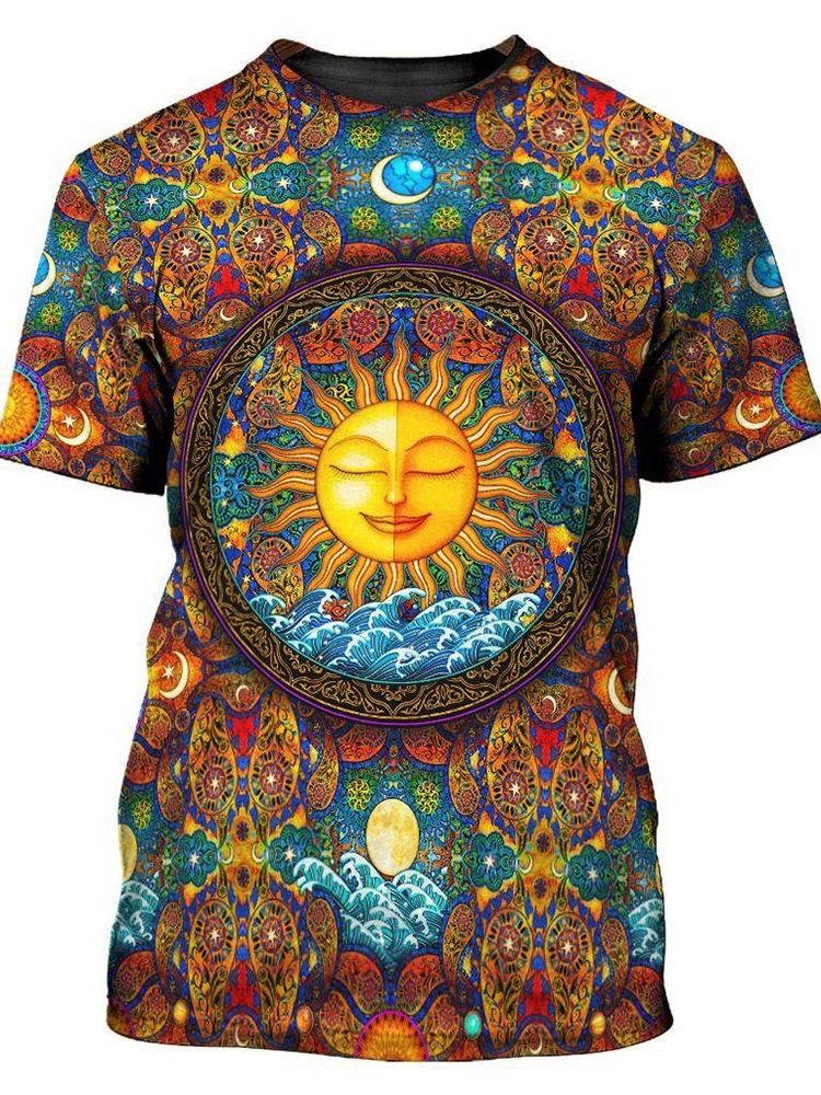 Europeisk Patchwork Rundhalsad Kortärmad Lös T-Shirt För Män