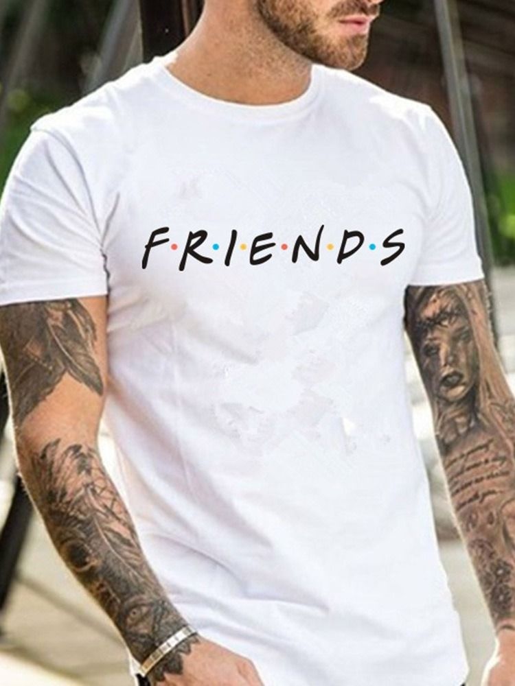 Europeisk Rund Halstryck Kortärmad Rak T-Shirt För Män