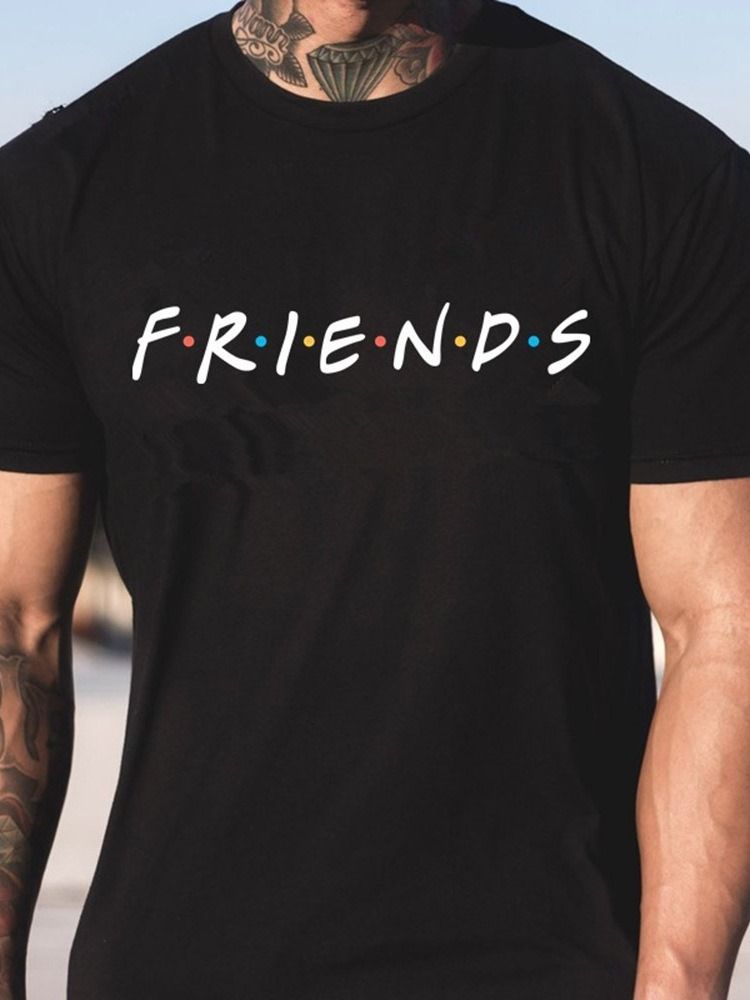 Europeisk Rund Halstryck Kortärmad Rak T-Shirt För Män