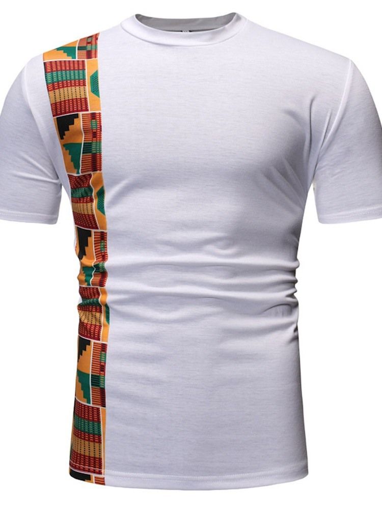 Färgblock Rund Hals Patchwork Slim Kortärmad T-Shirt För Män