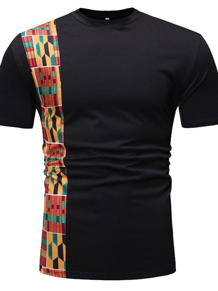 Färgblock Rund Hals Patchwork Slim Kortärmad T-Shirt För Män